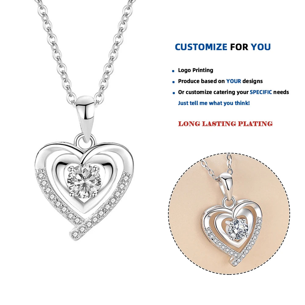 D690 925 Sterling Silver Love Heart Necklaces Silver Necklace Zircon Pendant Necklaces for Women Jewelry Gift for Women Mom