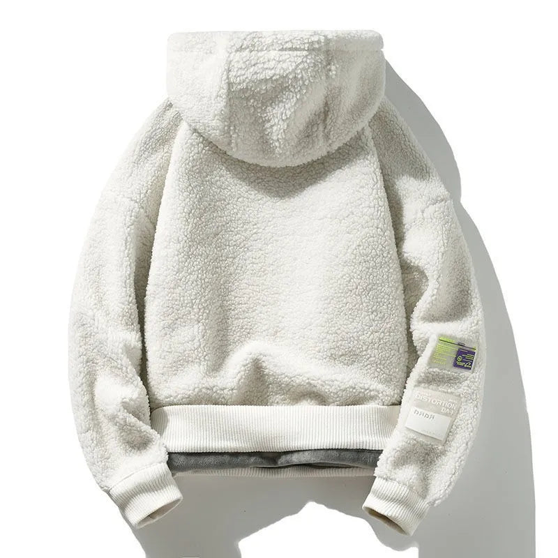 Autumn/Winter Men's Sherpa Fleece-Lined Sweatshirt Trendy Thickened Hooded Top Loose-Fit Versatile Warm Jacket for Couples