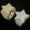Low MOQ Wholesale Luxury Cubic Zirconiabig Big Hip Hop Jewelry Ice Out Bling Star Ring