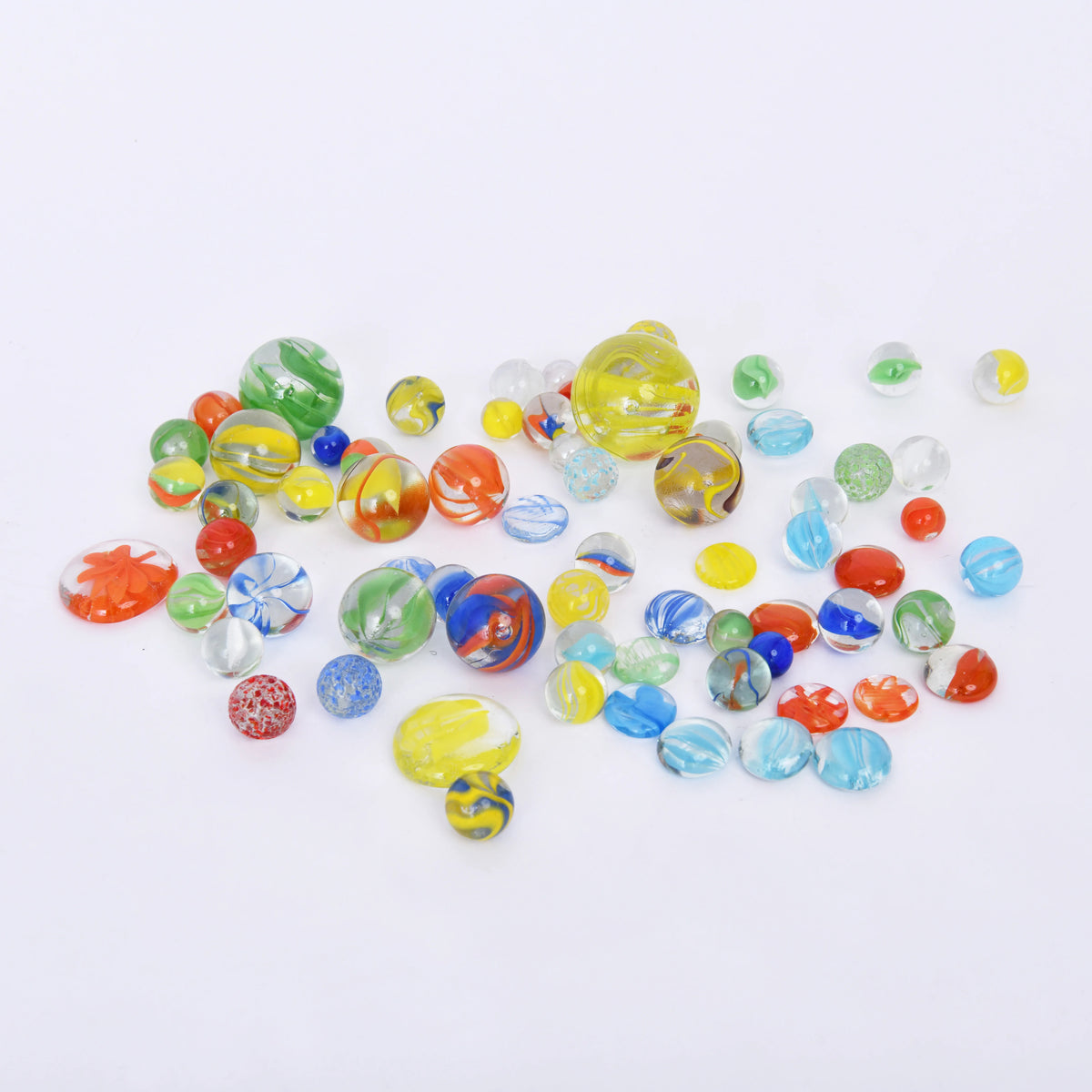 Hot Sale Machine Made Eco-friendly Cheap Transparent Colorful Round and Flat Glass Marble Beads Kids Toy MegaBDM