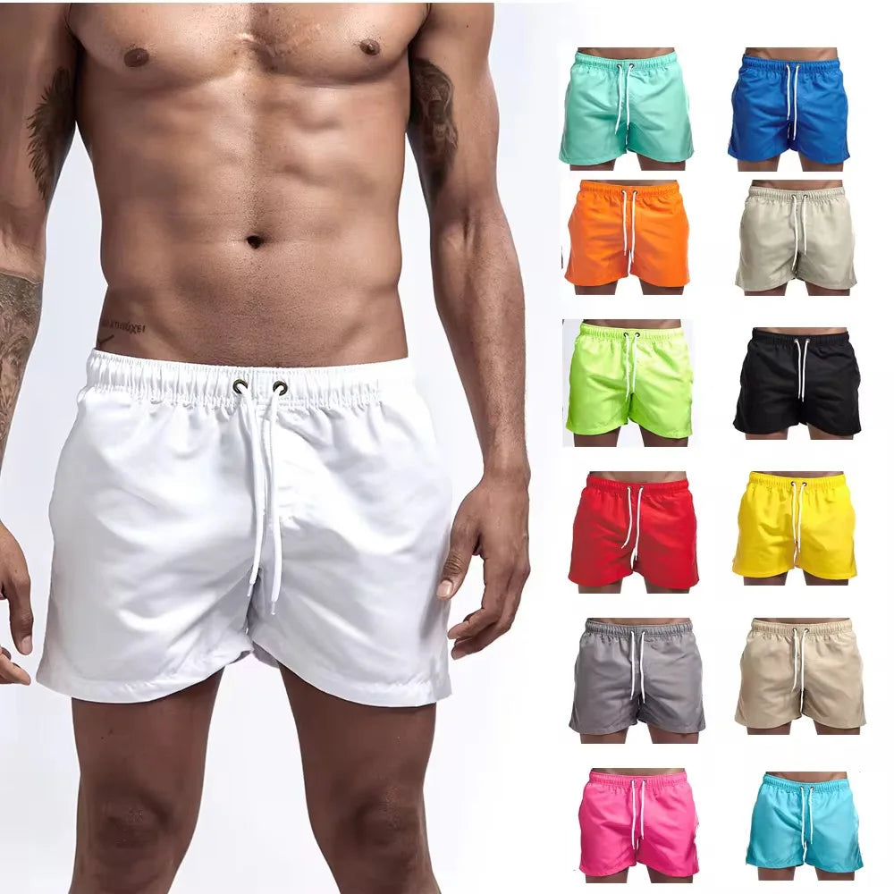 2025 Summer Men's Casual Beach Shorts Waterproof Canvas Mid-Waist Solid Color Beach Shorts