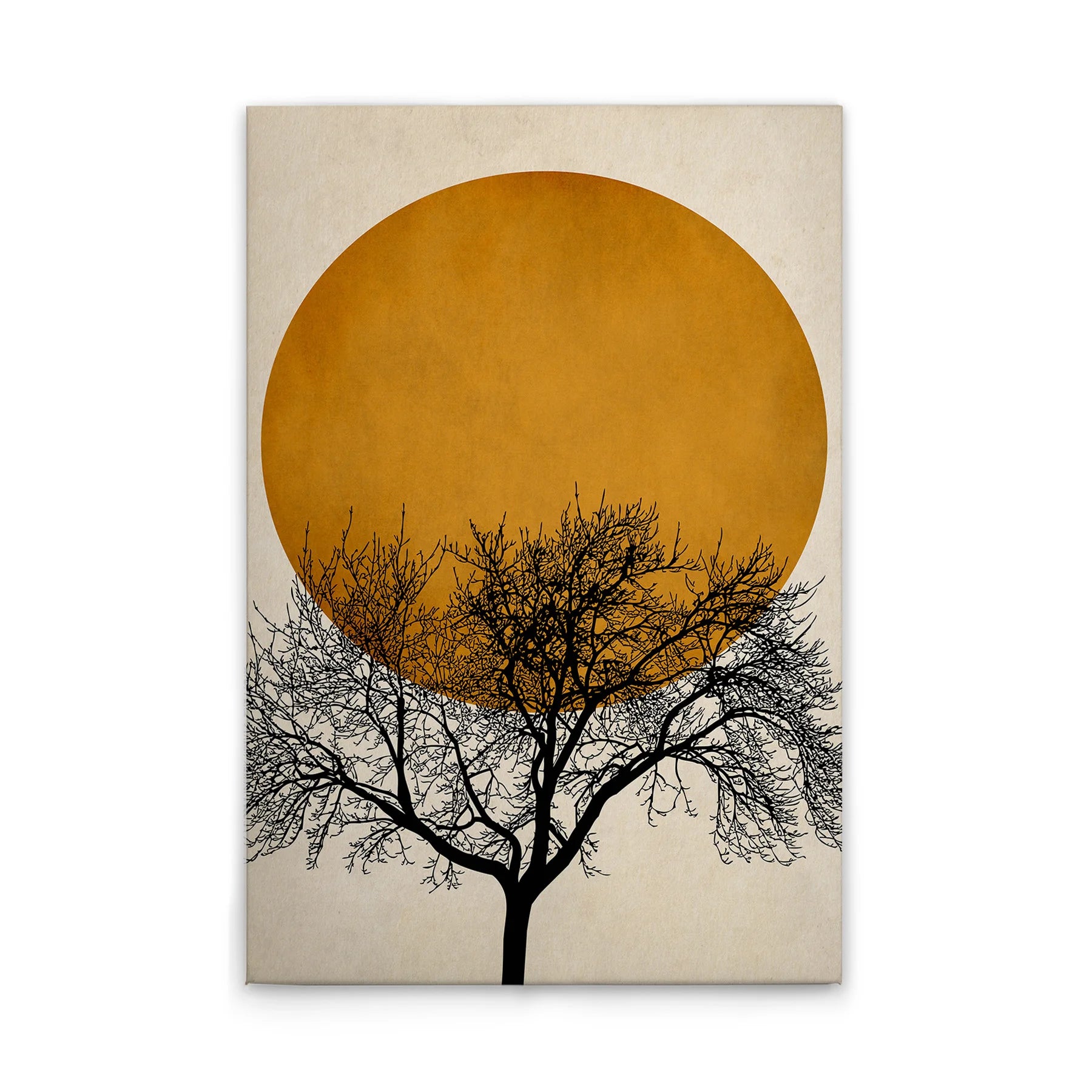 Made In Germany - Home Decor Canvas Picture Tree With Moon Gold Black - Wall Mural In Gold And Beige - Stretcher Frame Art