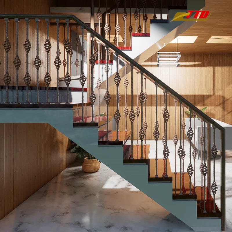 Stylish Modern Ornamental Wrought Iron Stair Railings for Villa Homes-Secure and Sophisticated Design