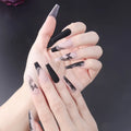 Wholesale 24Pcs ABS Fake Nails Black Butterfly Design Long Ballerina Finger Nails Press on With Nail Glue