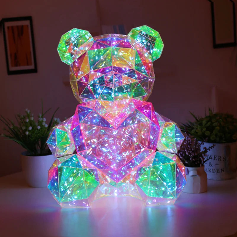 CLBX 2024 Novelty Gifts PVC Holographic Foil USB Plug with LED Glow Teddy Bear for Valentines Day and Christmas