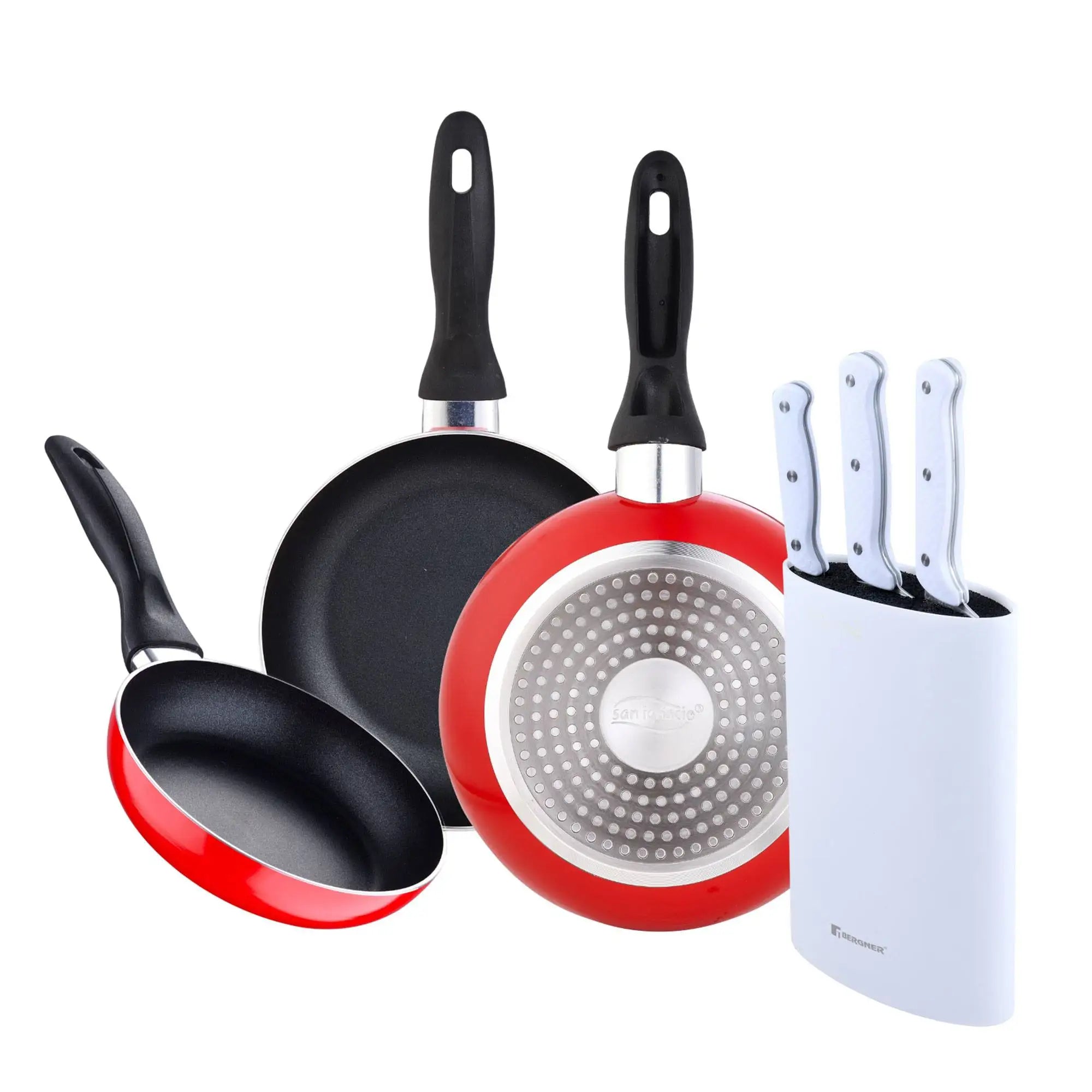 San Ignacio 3-piece frying pan set (16/20/24 cm) + 3-piece knife set with stainless steel handle