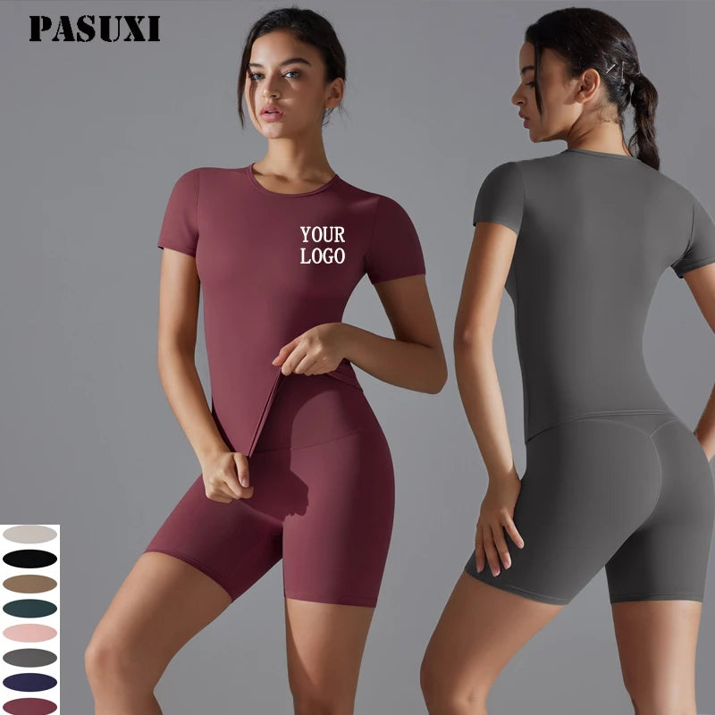 PASUXI 2025 New Arrival Solid Breathable Seamless Yoga Set Women's 2-Piece High Waist Workout Gym Shorts Set