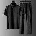 OEM custom logo embroidery printed design  light luxury high-end  men's summer leisure short-sleeved thin striped two-piece suit