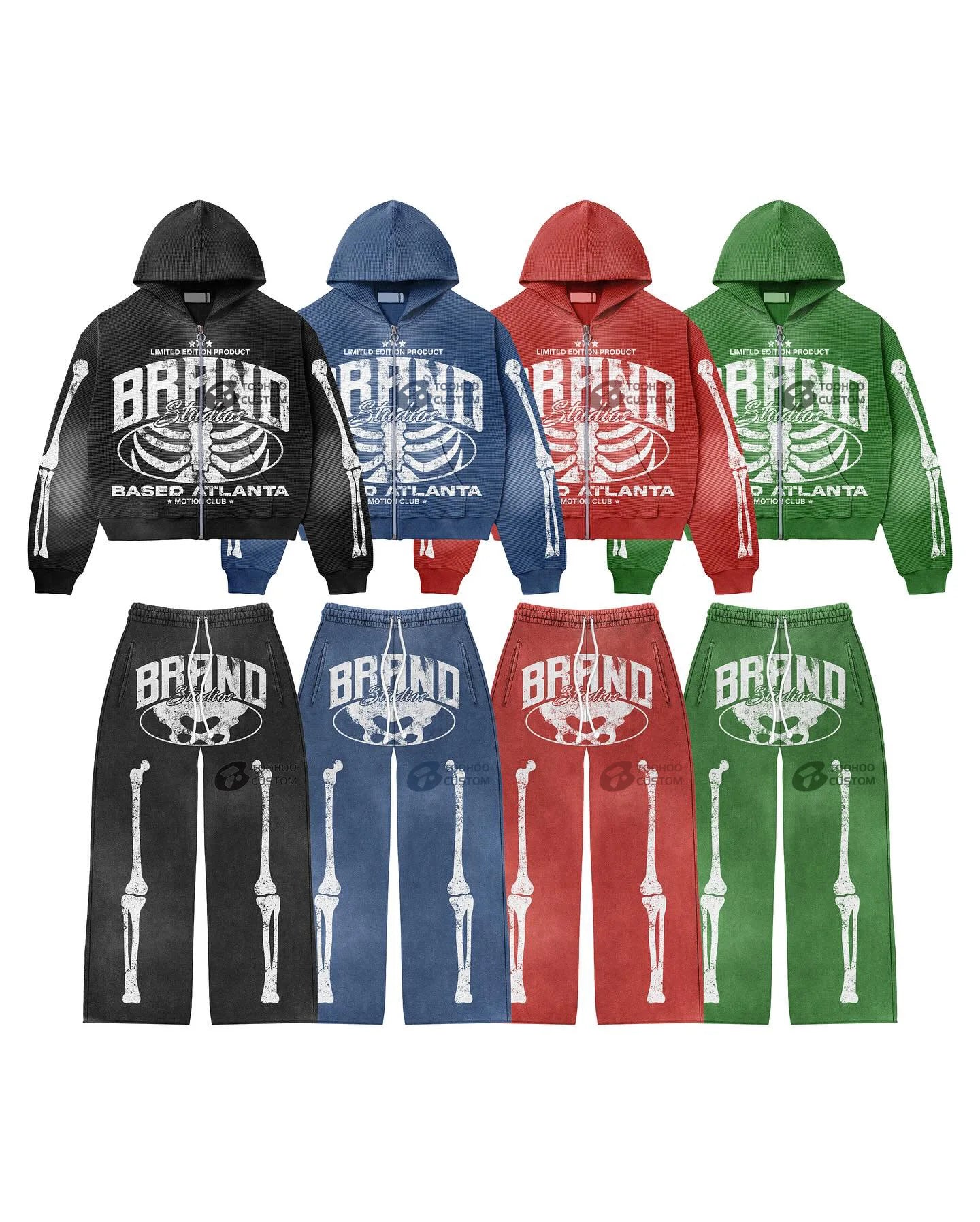 Custom Plus Size Men's Zip-up Pullover Hoodie and Joggers Baggy Sweatpants Set Hip Hop Style Sweatsuit