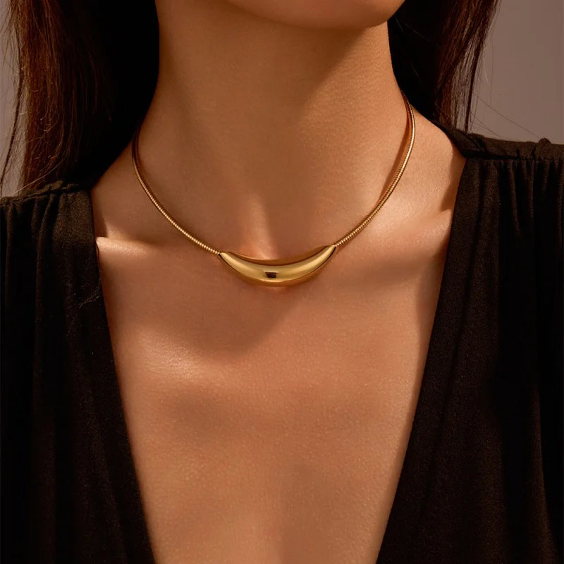 Stainless Steel Snake Chains With Smooth Curved Pipe Choker Necklace for Women Waterproof Accessories Fashion Neck Jewelry