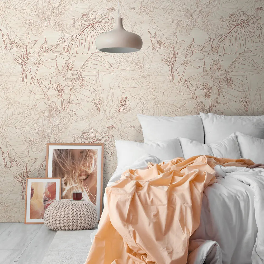 Germany Made Modern Floral Beige Cream Brown Non Woven Vinyl Wall Mural 1.59x2.80m Bedroom Dining Living Room Hospital Highly