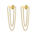 Trendy Charming Classic Double Chain Stainless Steel Gold Plated Earrings