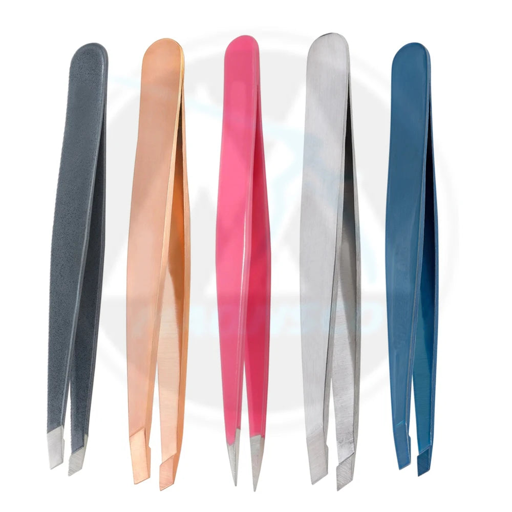 Professional 5pcs Stainless Steel Eyebrows Tweezers Set Precision Ingrown Hair Facial Hair Splinter Manicure Pedicure Box