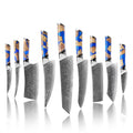 Premium Damascus Chef Knife Set with Stabilized Wood & Blue Resin Handle
