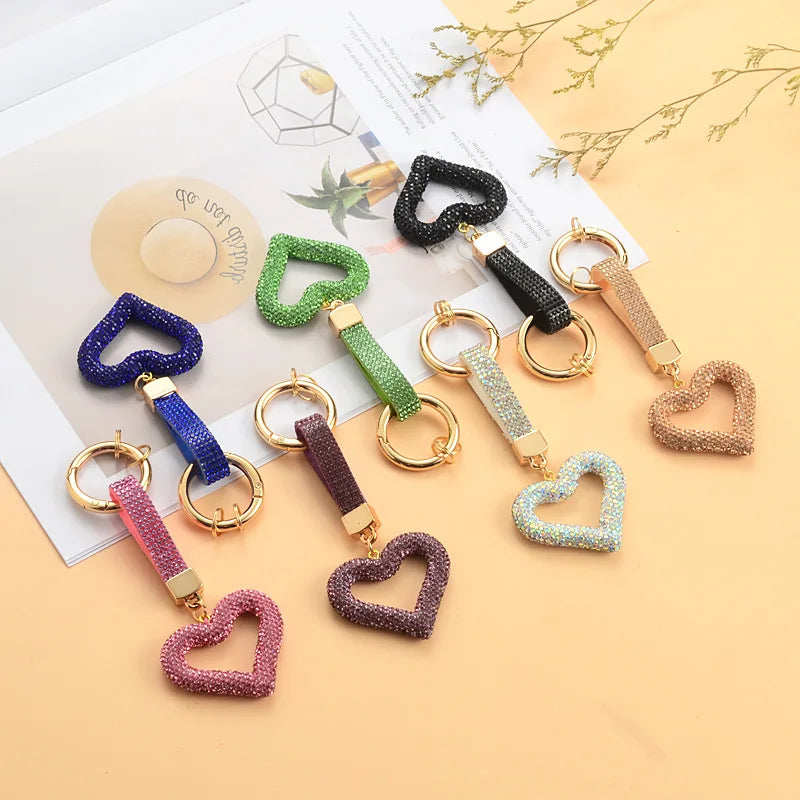 Women Fashion Newest Bling Crystal Rhinestone Hollow Heart Bag Car Key Pendant Keychain KeyChains Pendant Key Chain for Bag
