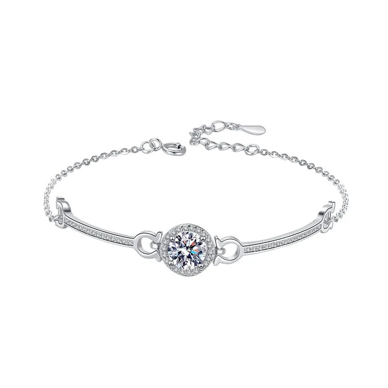 XRZ009 Luxury 925 Sterling Silver Designer Fine Jewelry 1Ct Round Brilliant Cut Moissanite Charm Bracelet Bangles for Women
