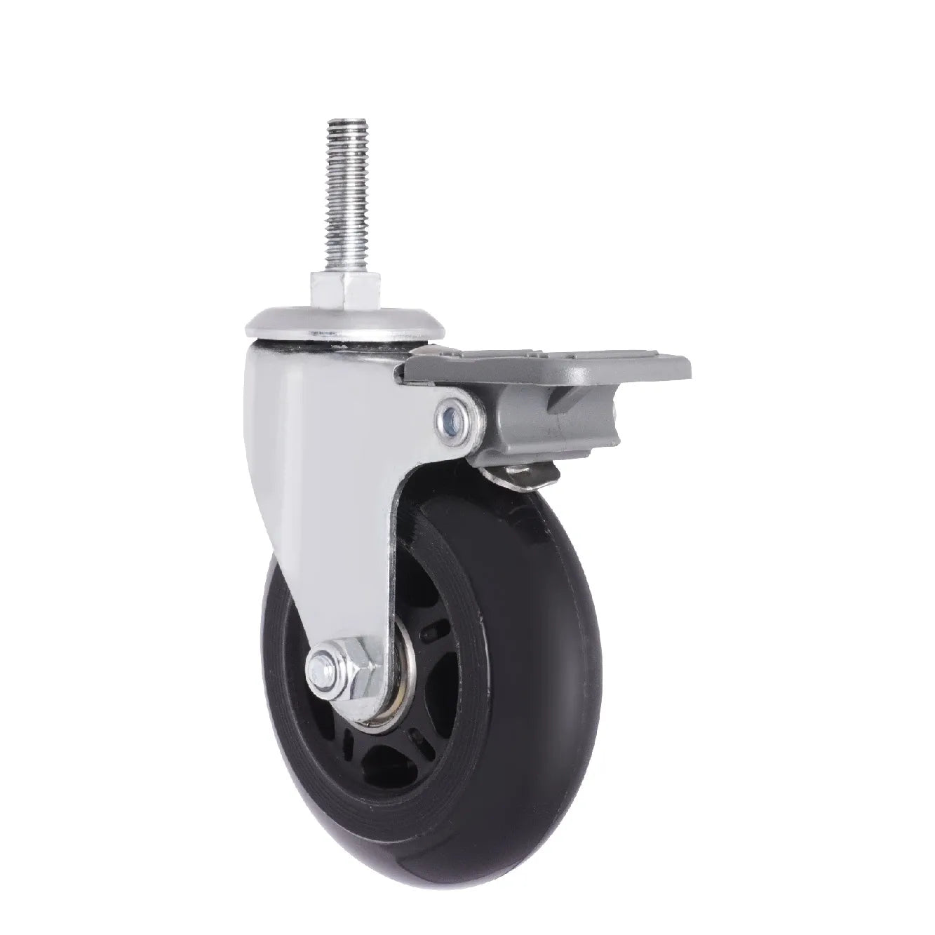 Modern 3 Inch M8 Stem Castor Wheels Black PU Brake for Bedroom School Living Room Warehouse Dining Workshop Outdoor Use