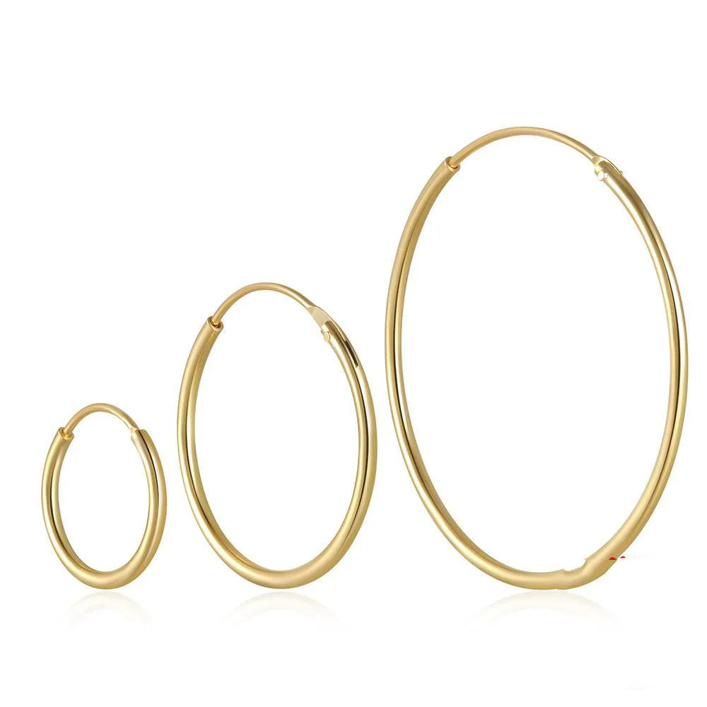 Simple Design Fine S925 Sterling Silver Women Jewelry 18/K Gold Plated Hoop Earrings Set for Party