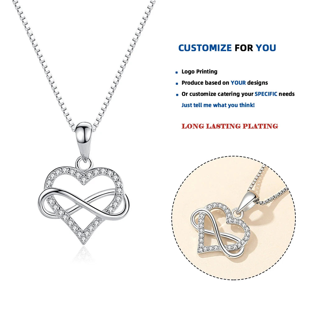 D317 Infinity Heart Necklace for Women Love Heart Pendant Cubic Zirconia Infinity Necklace 925 Sterling Silver Heart Necklace