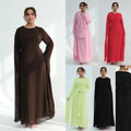 2026 Loriya New Solid Color Chiffon Gown Evening Dresses Women Muslim Maxi Dress Elegant Back Cinched Waist Long Modest Dresses