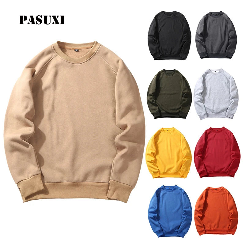 PASUXI Wholesale Men's Oversized Sweatshirt Anti-Wrinkle Winter Streetwear Long Sleeve Crew Neck Solid Color Casual Pullover