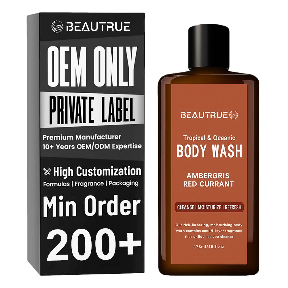 Private Label Rich Lathering Golden Amber Body Wash Men Red Currant Pineapple Ambergris Moss Moisturizing Fragrance Shower