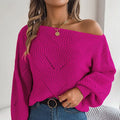 Real Shot 2025 Autumn Winter Sweater - EU/US Cross-Border Women's Casual Hollow Out Off-Shoulder Lantern Sleeve Knit Top
