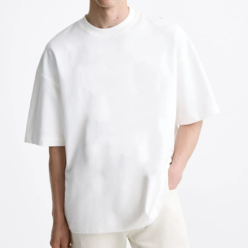 Men's t Shirt 100% Cotton Custom logo Design Luxury Quality Rib O-neck Oversize Drop Shoulder Streetwear Blank T-shirt for Men