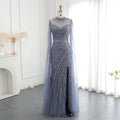 Jancember SZ174 Luxury Arabic Slit Mermaid Evening Party Dresses With Cap Sleeve