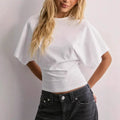 2025 New Summer Korean-Style Women's Short-Sleeve T-Shirt: Round Neck Pullover Simple Versatile Solid Color Loose Fit