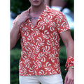Orange with Beige Flower Printed Vintage Poplin 100% Cotton Breathable Summer Ready Stock Men's Hawaiian Shirt