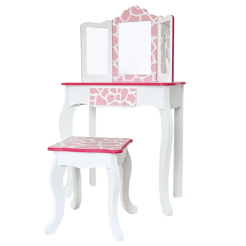 COMMIKI Wooden Children's Mansa Dresser Girl Makeup Table Play Every Home Makeup Care Hair Set Toys