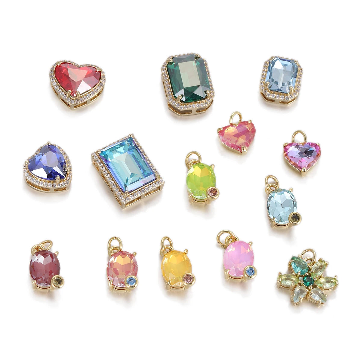 Trendy Cut Crystal Pendant Copper Square Heart Oval Charms for Jewelry Making Necklace Handmade Party Weddings Gifts