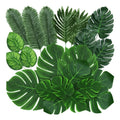 74 Pcs 7 Kinds Artificial Palm Leaves Tropical Monstera Leaf for Safari Jungle Hawaiian Dinosaur Luau Party Table Decoration