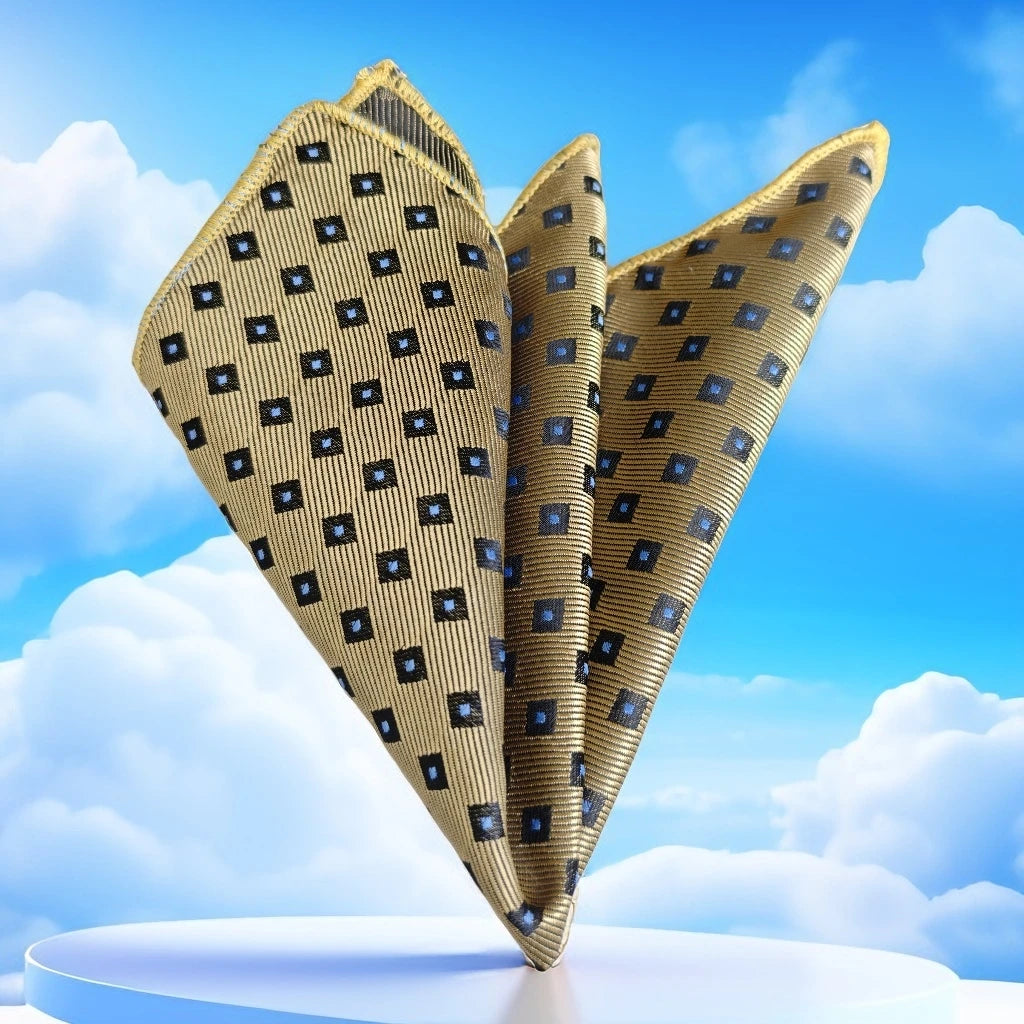 Yellow and Blue and Checkered Jacquard Woven Pocket Square