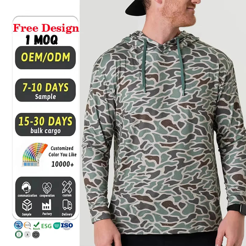 New UPF50+ Polyester Sunscreen UV Long Sleeve Performance Camo Fishing Wear Quick Dry Fishing Shirt Lightweight Fishing Hoodie