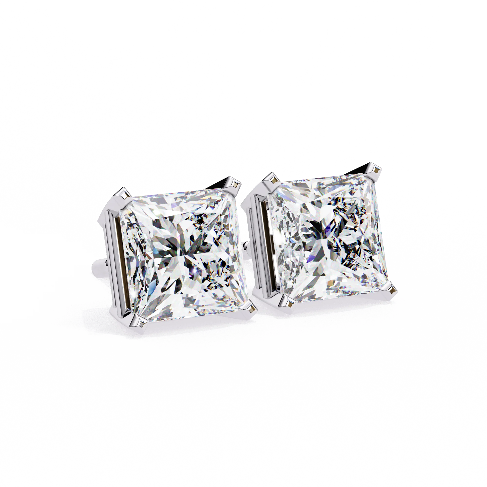 Women's 6.53mm Princess Cut Zircon Earrings Brass Trendy Jewelry Screw Pattern Party CZ Stud