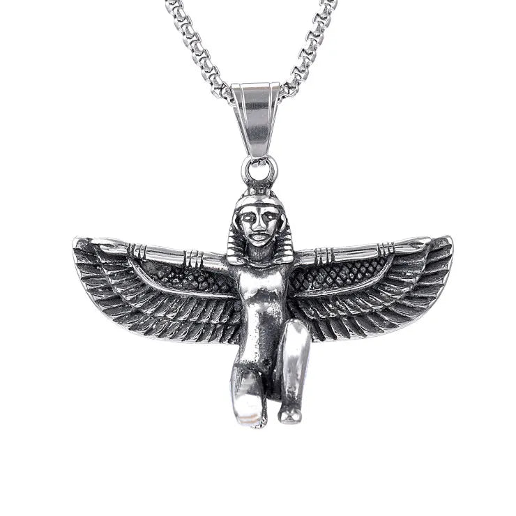 Wholesale Jewelry Stainless Steel Vintage Antique Pendant Wing Ancient Egyptian Necklace