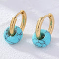 Classic Vintage Style 18K Gold Plated Round Natural Stone Earrings Stainless Steel Gem Stone Drop Hoop Earrings for Woman