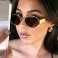 Custom Logo 2025 Retro Men Women Small Oval Sunglasses UV400 Metal Round Sunglasses Women