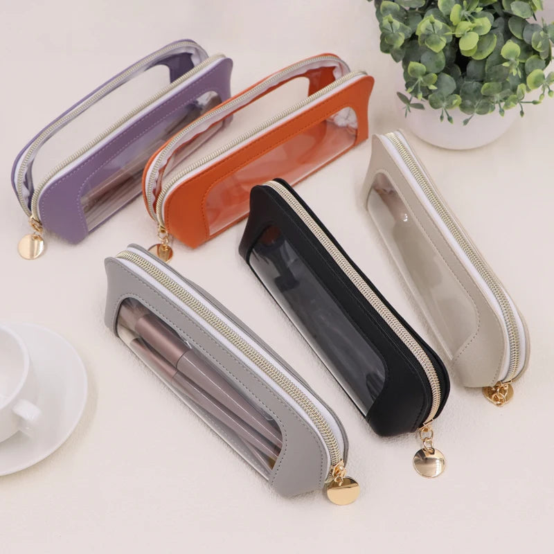 Zipper PVC Pencil Box With Clear Transparent Window Multi-color Pen Pouch Multifunctional Stationery Storage Case for Students