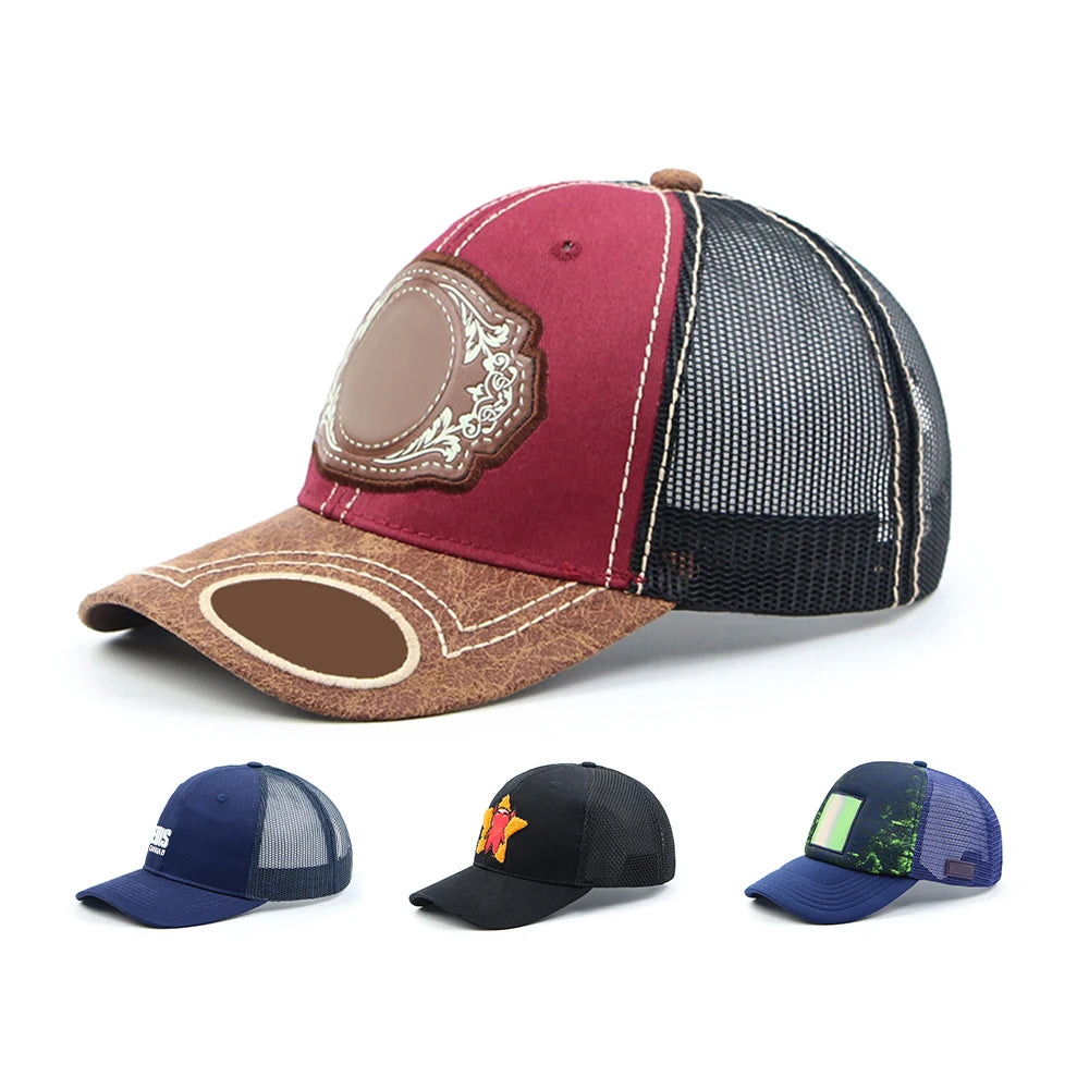Trucker Hats Custom Leather Patch Blank Country Trucker Caps 5 Panel Mesh Trucker Hat