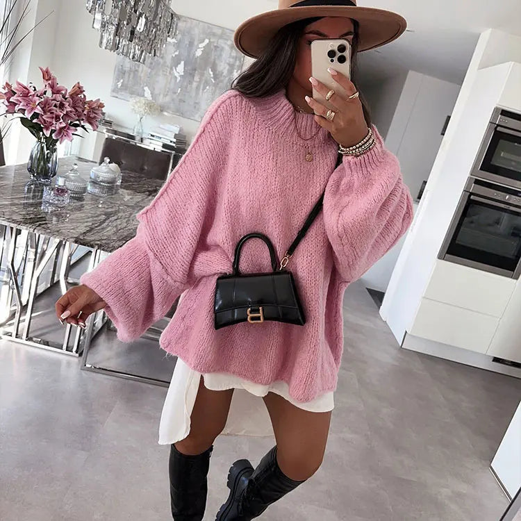 EU/US Cross-Border Women's Sweater - Elegant Office Solid Crew Neck Classic Commute Knit Top-2