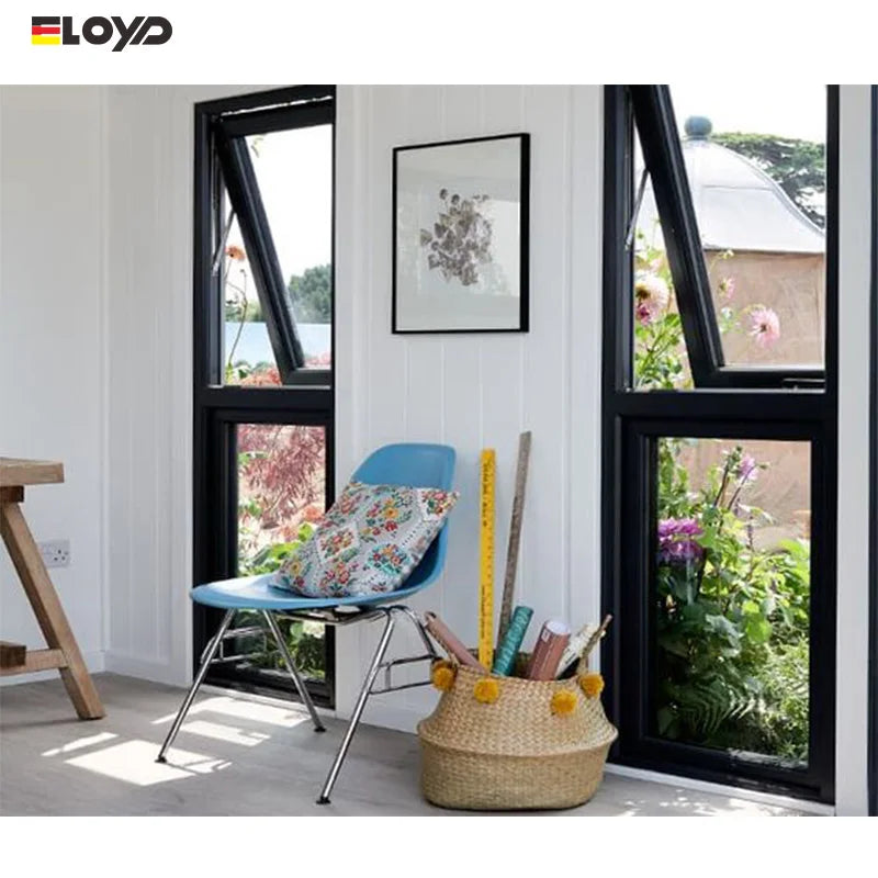 Eloyd Custom Modern Awning Window with Aluminum Double Tempered Glass Bedroom Swing Graphic Design Louver Curtain for Villas