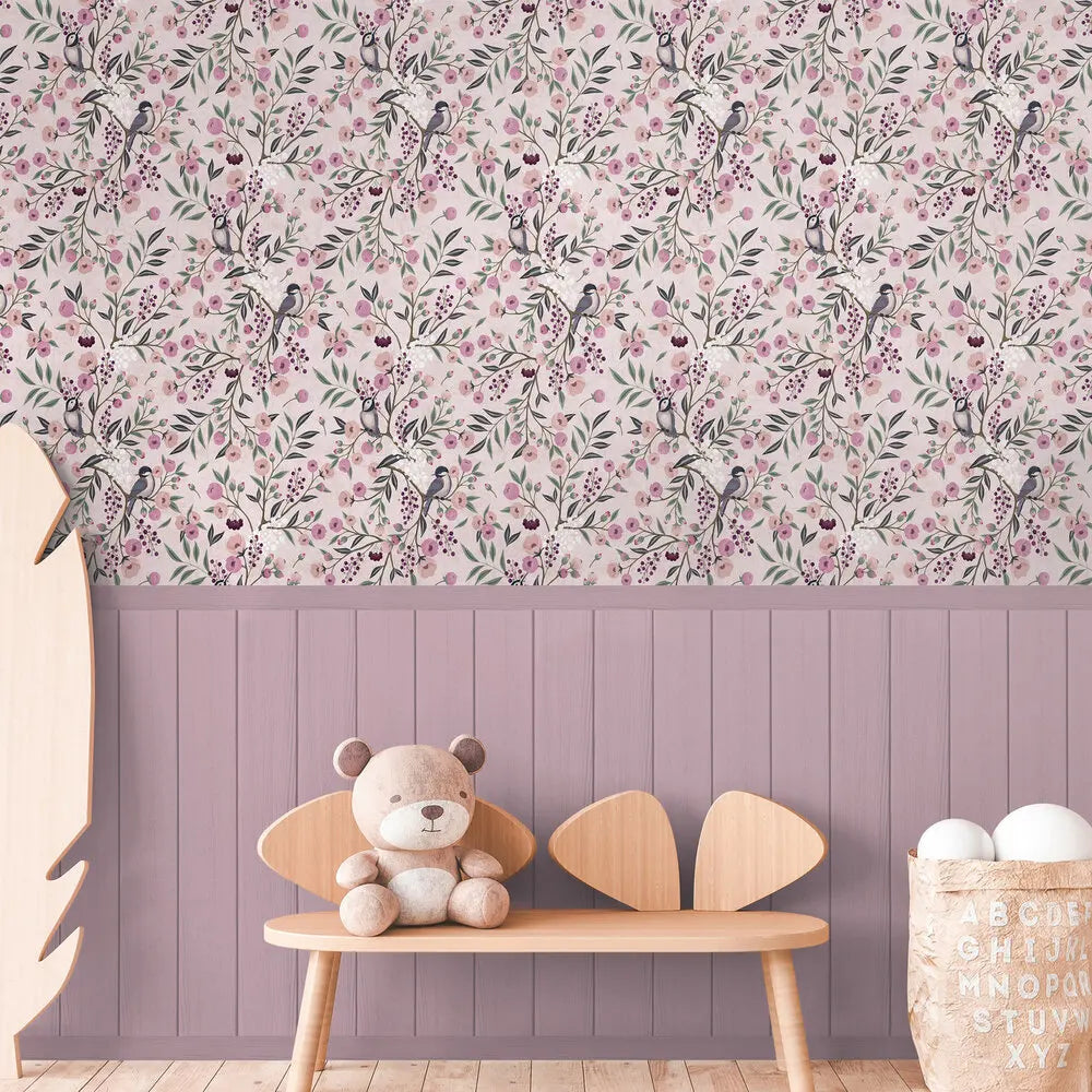 Germany Made Photo Wallpaper Murals for Kids' Bedroom & Dining Floral Birds Design Non Woven Wash-Resistant Removable 1.59x2.80m