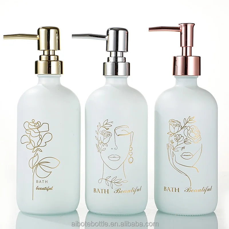 Hot Stamping Hand Sanitizer Bottle White and Black Glass with Pump Sprayer Premium Surface for Convenient Use