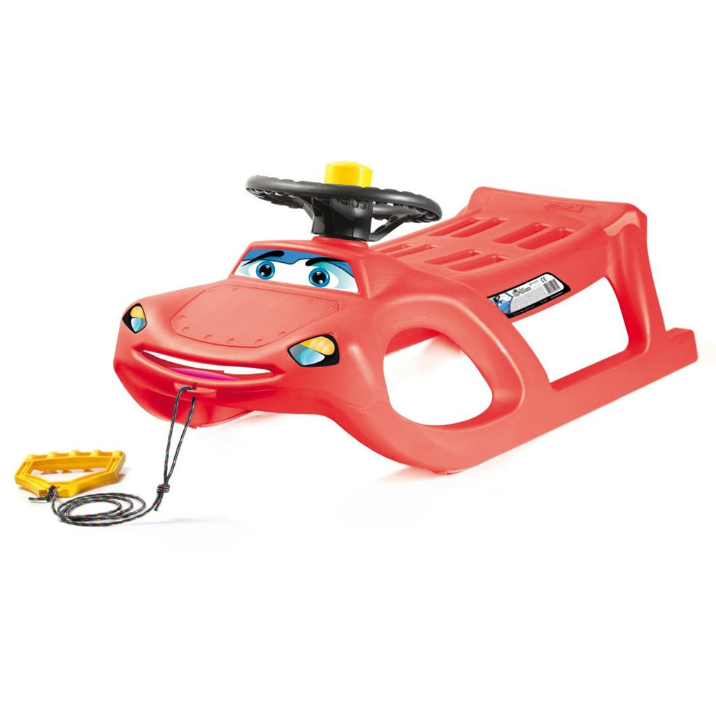 Zigi-Zet Steering Sled - car-shaped with steel gliders and rope - with steering wheel and horn