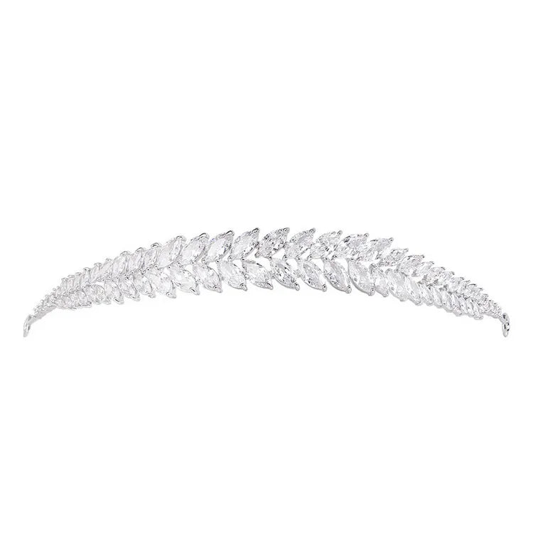 Wholesale Wedding Jewelry Women Hair Accessories Crystal Cubic Zirconia Leaf Crown Tiara