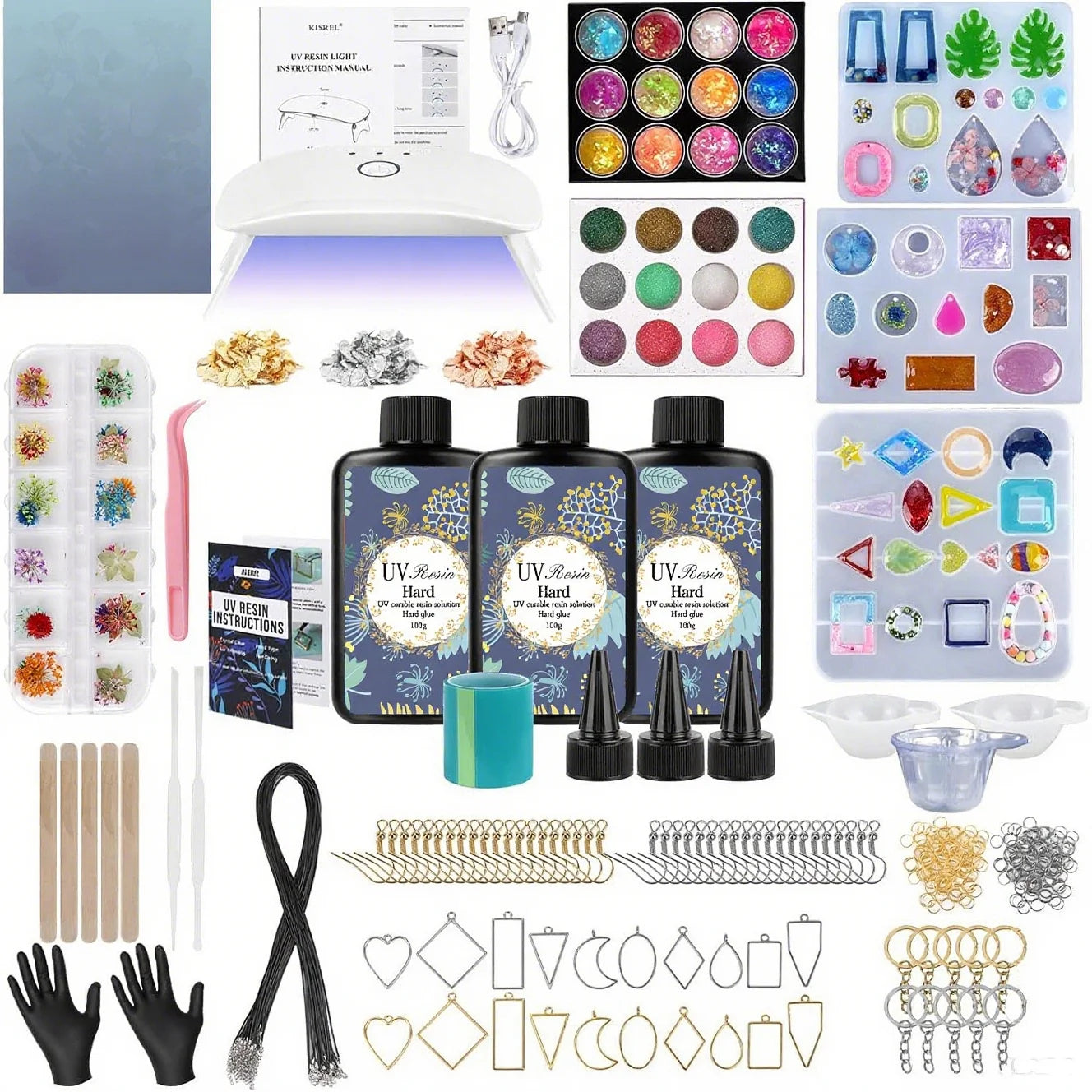 Necklace Earring Pendant Resin Casting Silicone Mold Set Uv Glue Flash Powder Curing Lamp Resin Mold Set Pendant Home Decoration