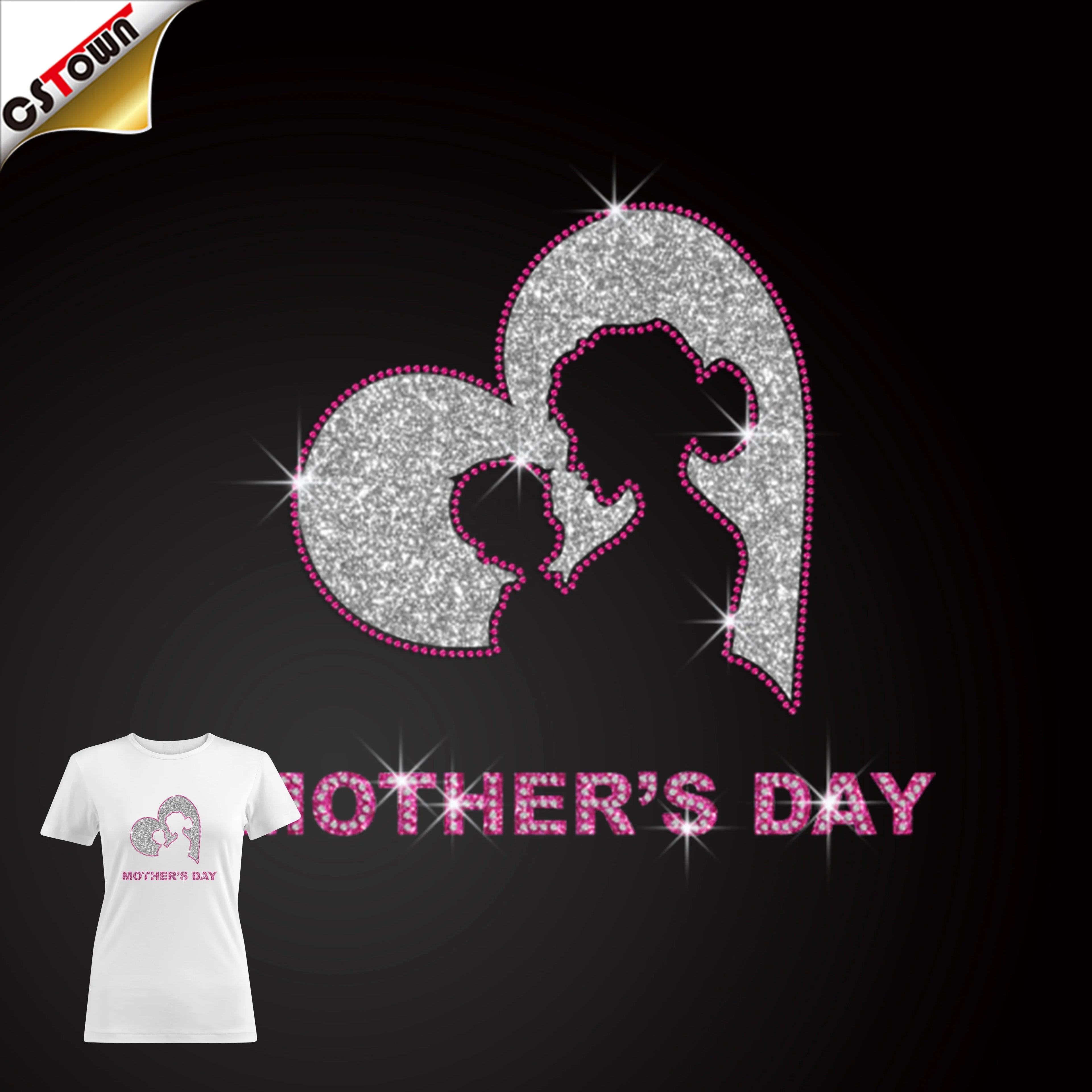 Hot Sale Product Mother Day Rhinestone Transfer Hot Fix Rhinestones Heat Transfer